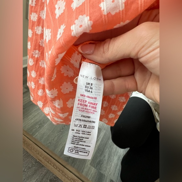 New Look shirred tiered midi in orange pattern size 4 worn once - Picture 9 of 9